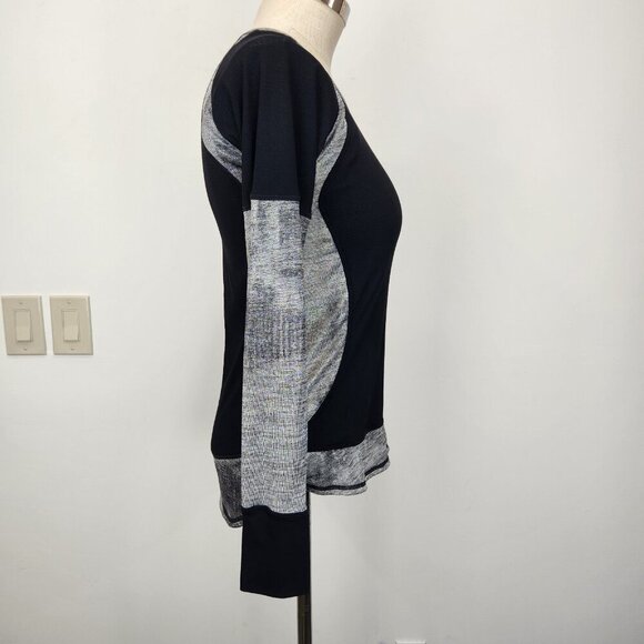 Nux Long Sleeve Workout Top M Black Silver Colorblock Crew Neck Activewear - Picture 4 of 9